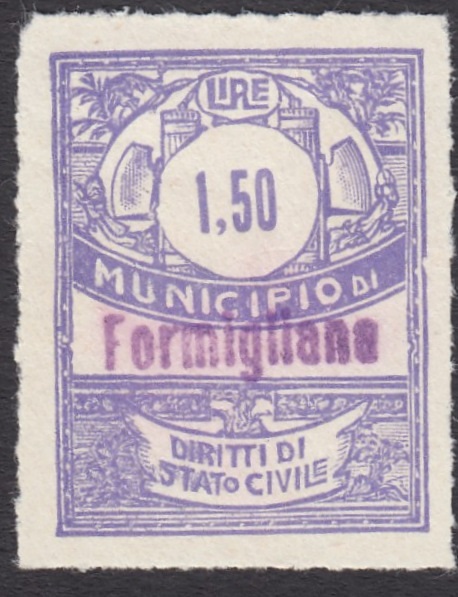 Marca da Bollo del Comune di FORMIGLIANA su Carta Bianca di dimensioni 22 x 30 mm