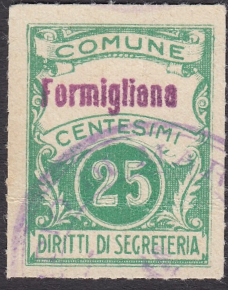 Marca da Bollo del Comune di FORMIGLIANA su Carta Bianca Sottile di dimensioni 22 x 28,5 mm