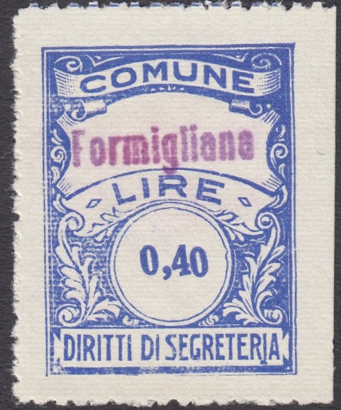 Marca da Bollo del Comune di FORMIGLIANA su Carta Bianca Sottile di dimensioni 22 x 28,5 mm