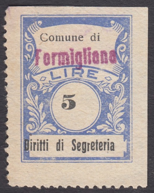Marca da Bollo del Comune di FORMIGLIANA su Carta Bianca Sottile di dimensioni 22 x 29 mm