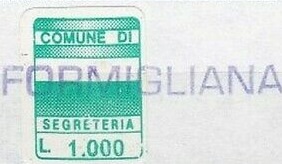 Marca da Bollo del Comune di FORMIGLIANA su Carta Bianca Sottile di dimensioni 20 x 14 mm