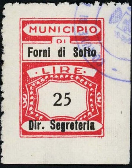 Marca da Bollo del Comune di FORNI DI SOTTO su Carta Bianca di dimensioni mm