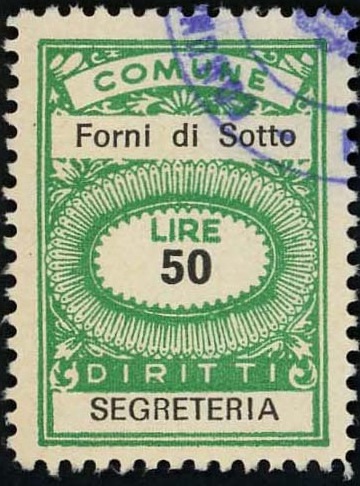 Marca da Bollo del Comune di FORNI DI SOTTO su Carta Bianca di dimensioni 20 x 28 mm