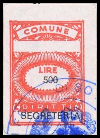 Marca da Bollo del Comune di FORNI DI SOTTO su Carta Bianca di dimensioni 12 x 23 mm