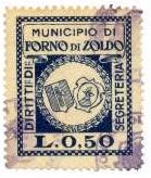 Marca da Bollo del Comune di FORNO DI ZOLDO su Carta Bianca Sottile di dimensioni 26 x 32 mm