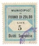 Marca da Bollo del Comune di FORNO DI ZOLDO su Carta Bianca di dimensioni 24,5 x 29 mm