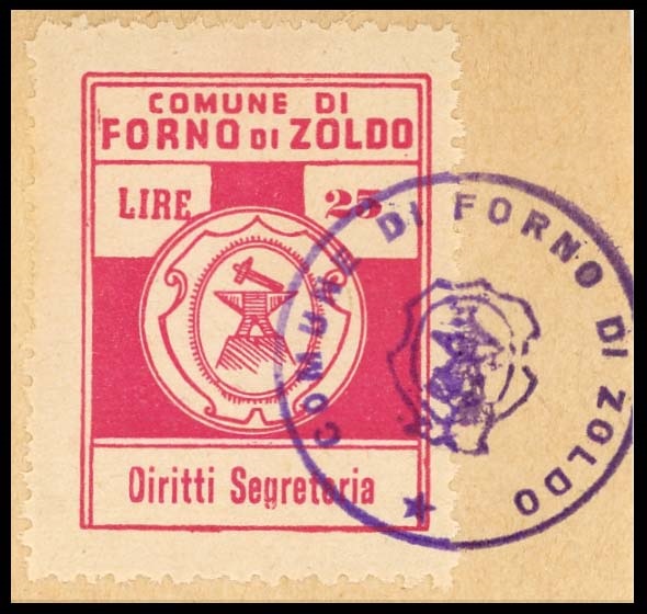 Marca da Bollo del Comune di FORNO DI ZOLDO su Carta Bianca di dimensioni 22 x 29 mm