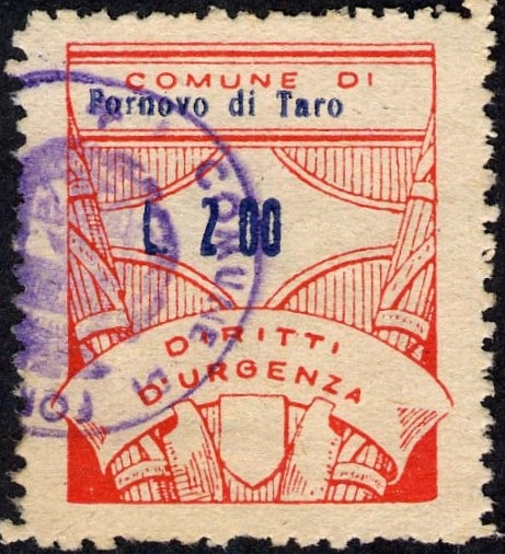 Marca da Bollo del Comune di FORNOVO DI TARO su Carta Bianca Sottile di dimensioni 23 x 29 mm