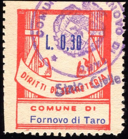 Marca da Bollo del Comune di FORNOVO DI TARO su Carta Bianca di dimensioni 24 x 29,5 mm