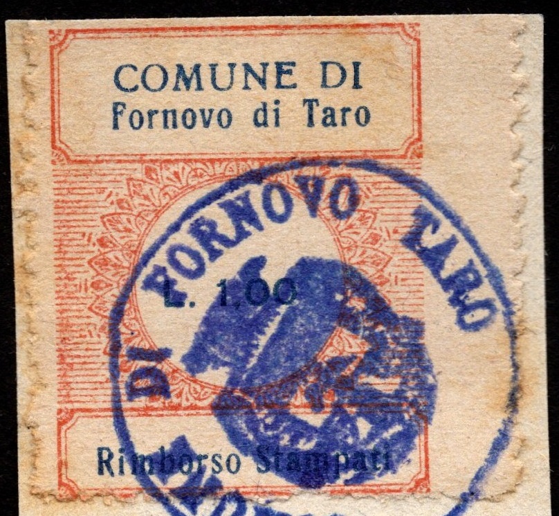 Marca da Bollo del Comune di FORNOVO DI TARO su Carta Bianca di dimensioni 23 x 28 mm