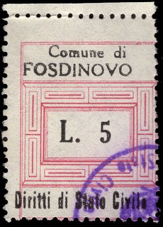 Marca da Bollo del Comune di FOSDINOVO su Carta Bianca di dimensioni 21 x 29 mm