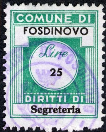 Marca da Bollo del Comune di FOSDINOVO su Carta Bianca di dimensioni 20 x 25 mm