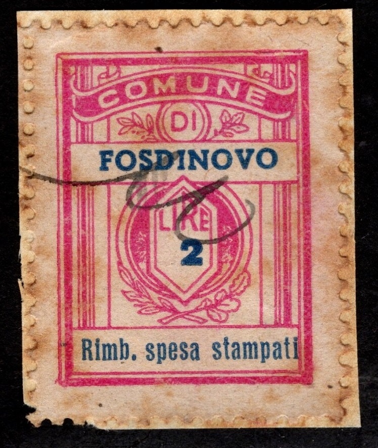 Marca da Bollo del Comune di FOSDINOVO su Carta Bianca di dimensioni 21 X 27 mm