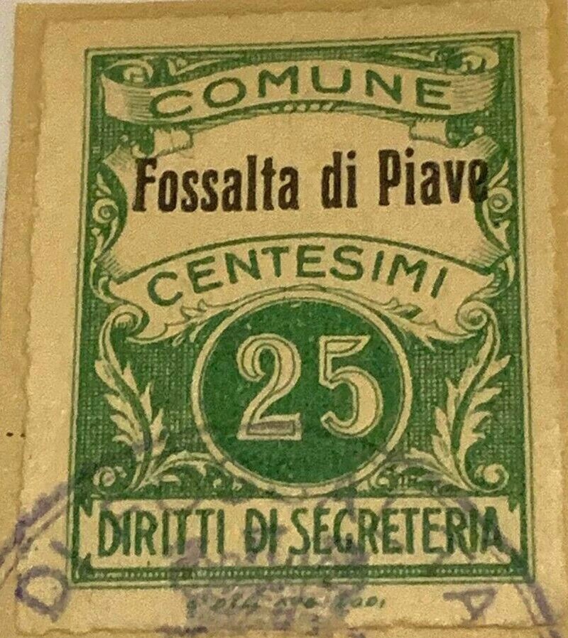 Marca da Bollo del Comune di FOSSALTA DI PIAVE su Carta Bianca di dimensioni 23 x 31 mm