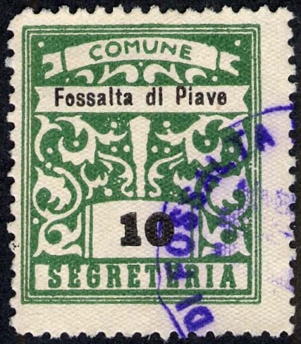 Marca da Bollo del Comune di FOSSALTA DI PIAVE su Carta Bianca di dimensioni 23 x 27 mm