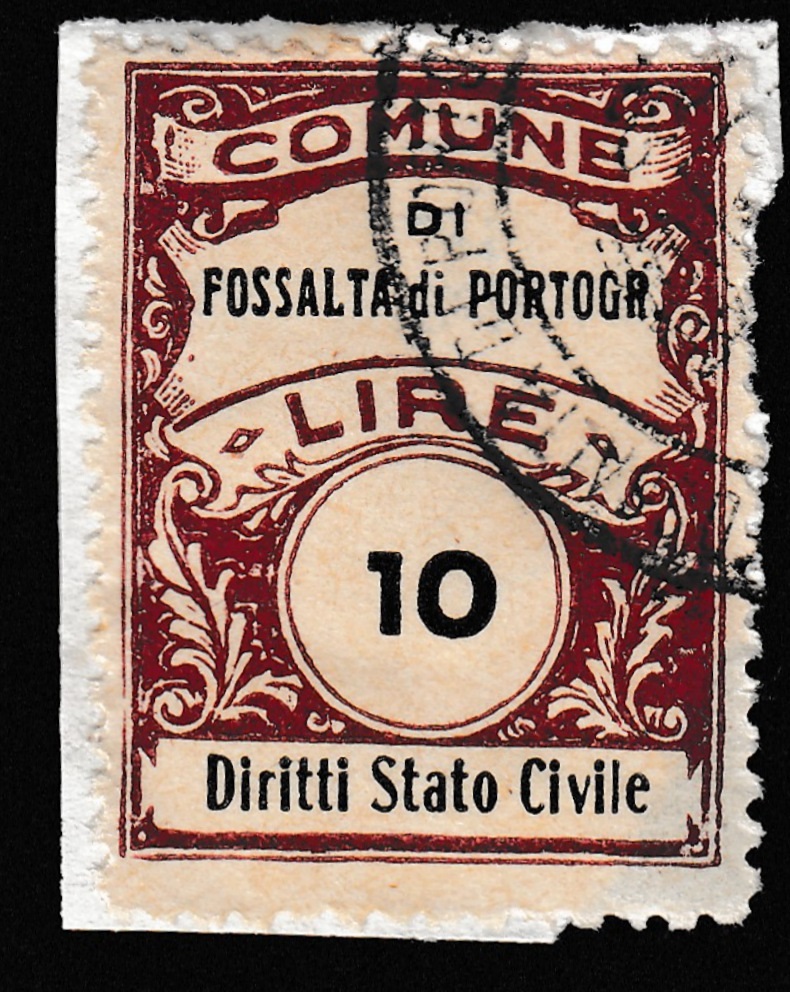 Marca da Bollo del Comune di FOSSALTA DI PORTOGRUARO su Carta Bianca di dimensioni 22 x 29 mm