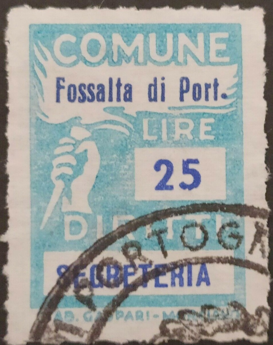 Marca da Bollo del Comune di FOSSALTA DI PORTOGRUARO su Carta Bianca di dimensioni 22 x 29 mm