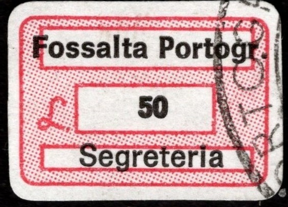 Marca da Bollo del Comune di FOSSALTA DI PORTOGRUARO su Carta Bianca di dimensioni 20 x 14 mm
