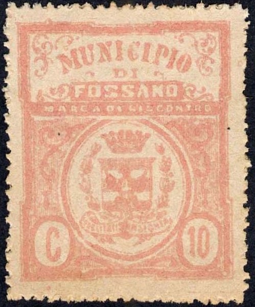 Marca da Bollo del Comune di FOSSANO su Carta Bianca di dimensioni 29 x 35 mm