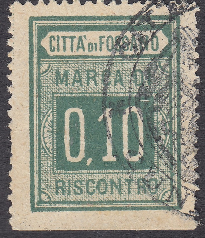 Marca da Bollo del Comune di FOSSANO su Carta Bianca Sottile di dimensioni 22 x 28 mm