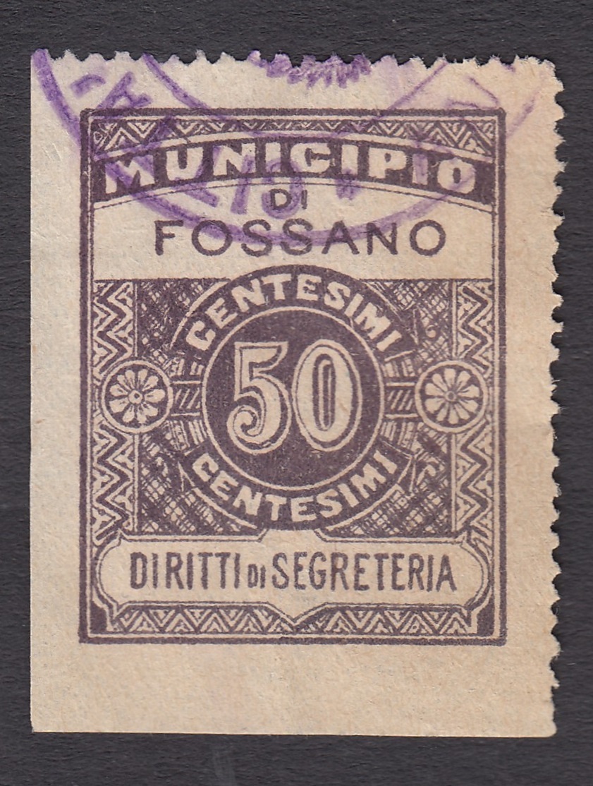 Marca da Bollo del Comune di FOSSANO su Carta Bianca Sottile di dimensioni 24 X 31 mm