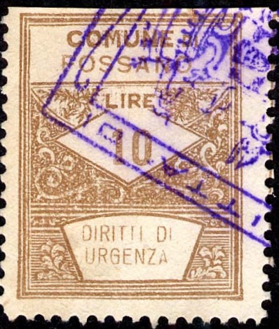 Marca da Bollo del Comune di FOSSANO su Carta Bianca Sottile di dimensioni 22 x 28 mm