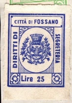 Marca da Bollo del Comune di FOSSANO su Carta Bianca di dimensioni 22 x 28 mm