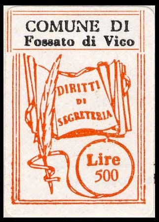 Marca da Bollo del Comune di FOSSATO DI VICO su Carta Bianca di dimensioni 19 x 29 mm