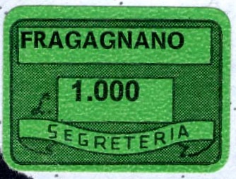 Marca da Bollo del Comune di FRAGAGNANO su Carta Colorata di dimensioni 19 x 14 mm