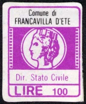 Marca da Bollo del Comune di FRANCAVILLA D´ETE su Carta Bianca di dimensioni 16 x 20 mm