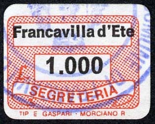 Marca da Bollo del Comune di FRANCAVILLA D´ETE su Carta Bianca di dimensioni 19 x 14 mm