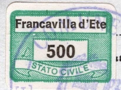 Marca da Bollo del Comune di FRANCAVILLA D´ETE su Carta Bianca di dimensioni 19 x 13,5 mm