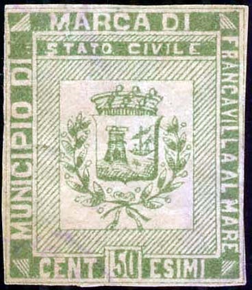 Marca da Bollo del Comune di FRANCAVILLA AL MARE su Carta Bianca Sottile di dimensioni mm