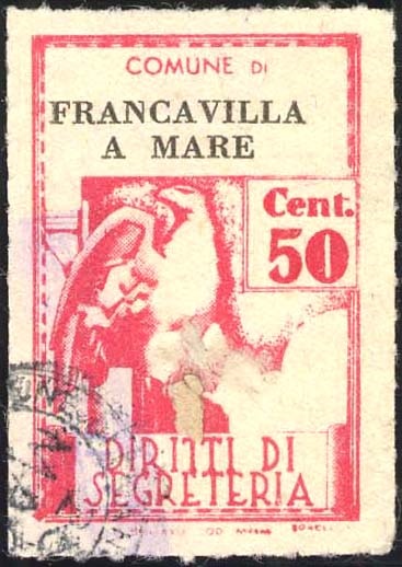 Marca da Bollo del Comune di FRANCAVILLA AL MARE su Carta Bianca Sottile di dimensioni 21 X 32 mm
