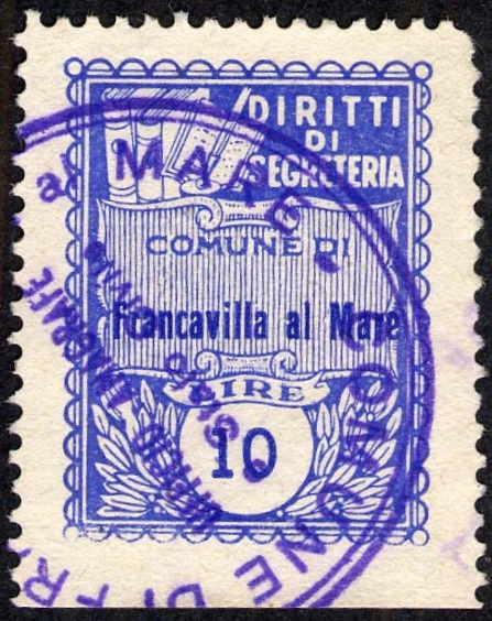 Marca da Bollo del Comune di FRANCAVILLA AL MARE su Carta Bianca di dimensioni 22 x 29 mm