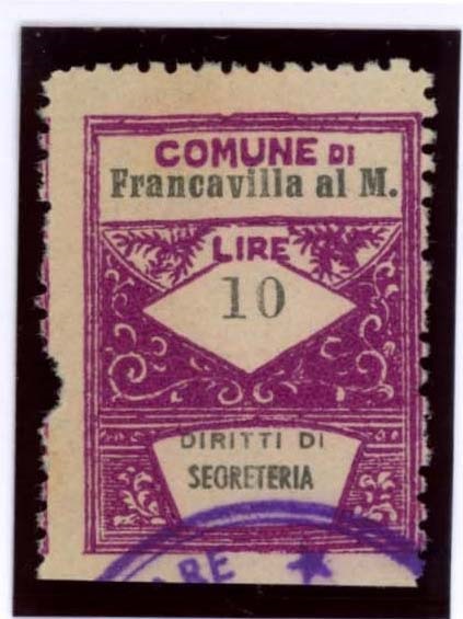 Marca da Bollo del Comune di FRANCAVILLA AL MARE su Carta Bianca di dimensioni 22 x 29 mm