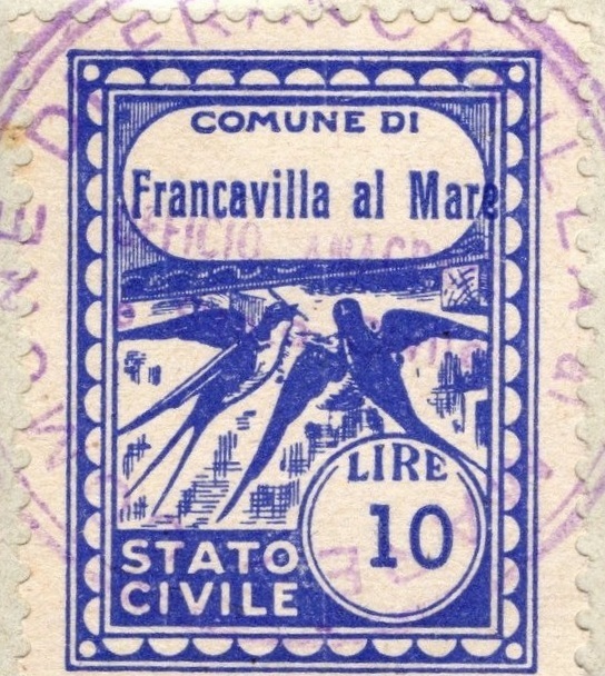 Marca da Bollo del Comune di FRANCAVILLA AL MARE su Carta Bianca Sottile di dimensioni 21 X 27 mm