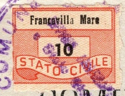 Marca da Bollo del Comune di FRANCAVILLA AL MARE su Carta Bianca di dimensioni 22 x 15 mm