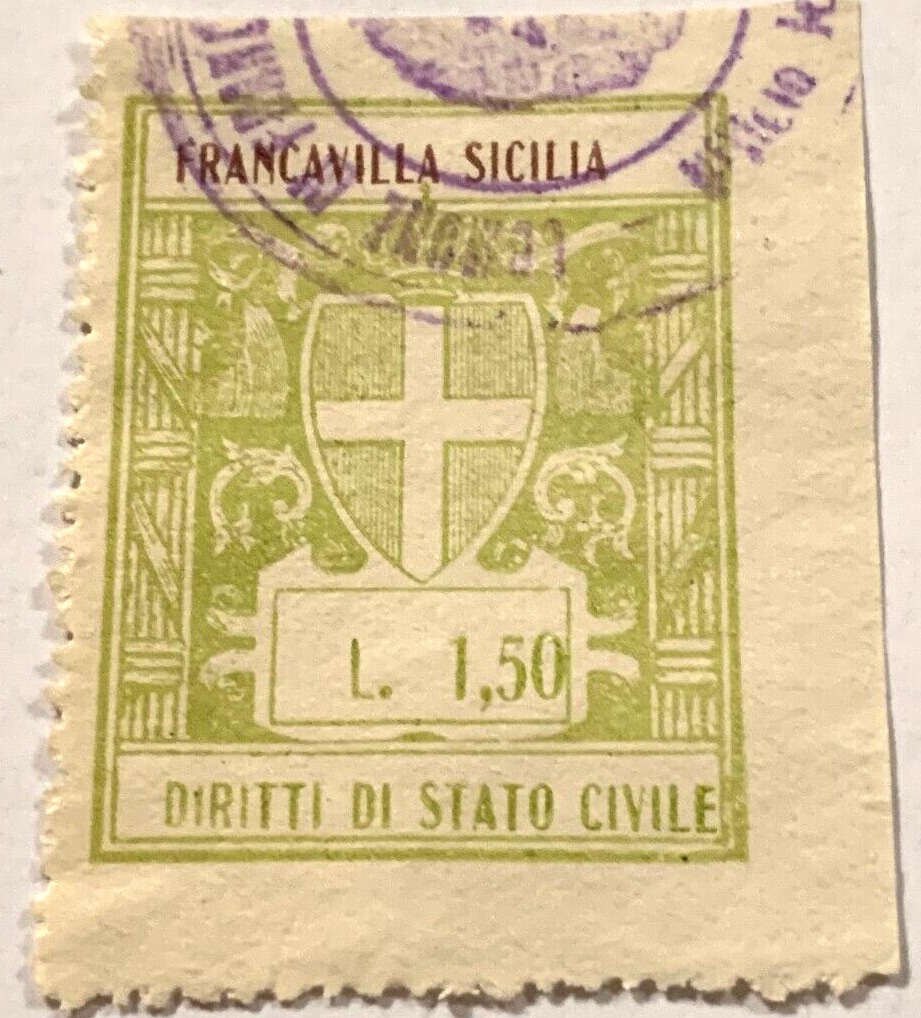 Marca da Bollo del Comune di FRANCAVILLA DI SICILIA su Carta Bianca di dimensioni 21 x 29 mm