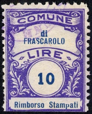 Marca da Bollo del Comune di FRASCAROLO su Carta Bianca Sottile di dimensioni 22 x 28 mm