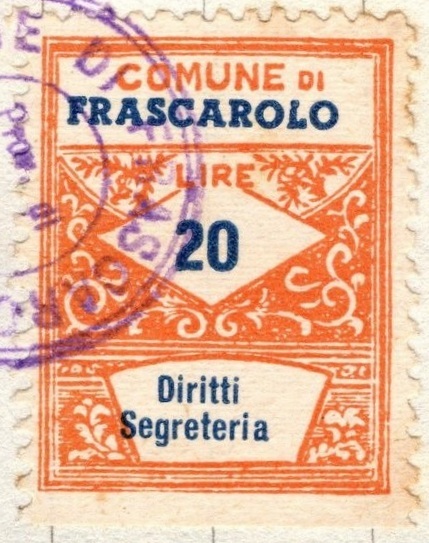 Marca da Bollo del Comune di FRASCAROLO su Carta Bianca Sottile di dimensioni 22 x 28 mm