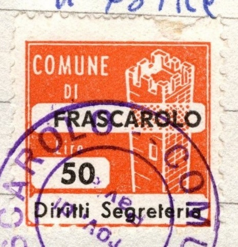 Marca da Bollo del Comune di FRASCAROLO su Carta Bianca Sottile di dimensioni 20 x 20 mm
