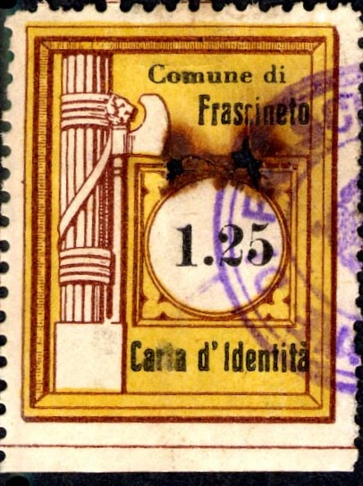 Marca da Bollo del Comune di FRASCINETO su Carta Bianca di dimensioni 24 x 30 mm