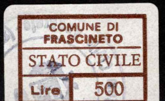 Marca da Bollo del Comune di FRASCINETO su Carta Bianca di dimensioni 20 x 14 mm