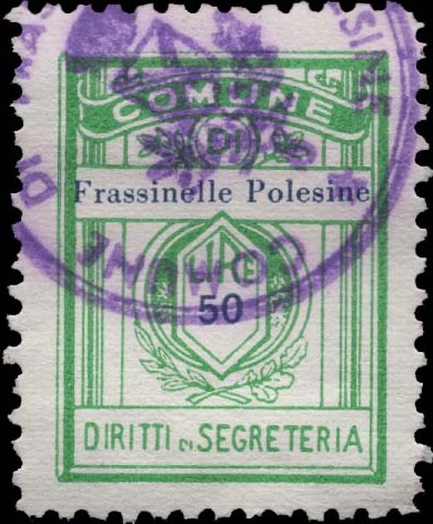 Marca da Bollo del Comune di FRASSINELLE POLESINE su Carta Bianca di dimensioni 21,5 x 28,5 mm