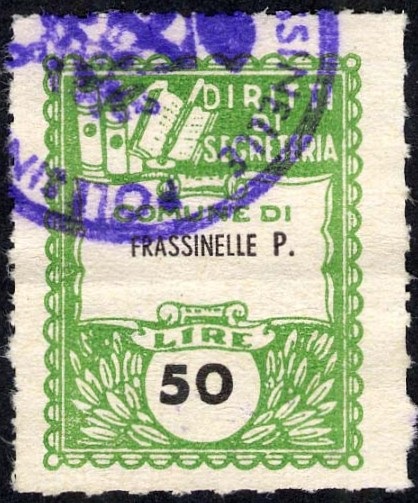 Marca da Bollo del Comune di FRASSINELLE POLESINE su Carta Bianca di dimensioni 22 x 29 mm