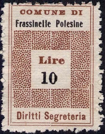Marca da Bollo del Comune di FRASSINELLE POLESINE su Carta Bianca di dimensioni 19,5 x 28,5 mm