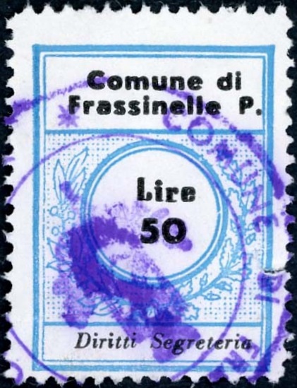 Marca da Bollo del Comune di FRASSINELLE POLESINE su Carta Bianca di dimensioni 22 x 29 mm