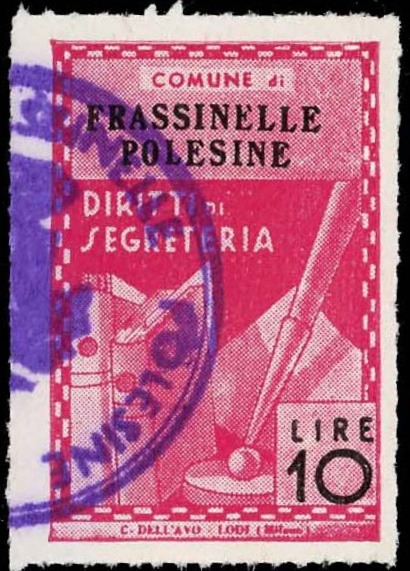 Marca da Bollo del Comune di FRASSINELLE POLESINE su Carta Bianca Sottile di dimensioni 21,5 x 32,5 mm
