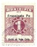 Marca da Bollo del Comune di FRASSINETO PO su Carta Bianca di dimensioni 22,5 x 29 mm